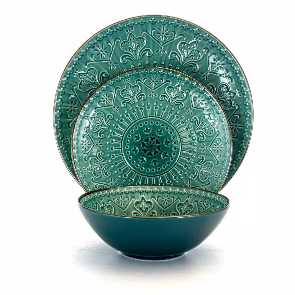 Elama 16-Piece Sea Green Stoneware Dinnerware Set, Service for 4