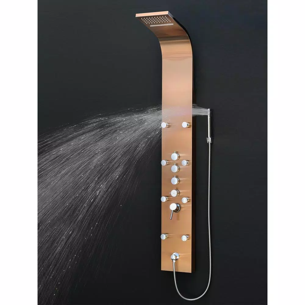 AKDY 65 in. 8-Jet Bronze Stainless Steel Shower Panel System with Rainfall Waterfall and Handheld Wand