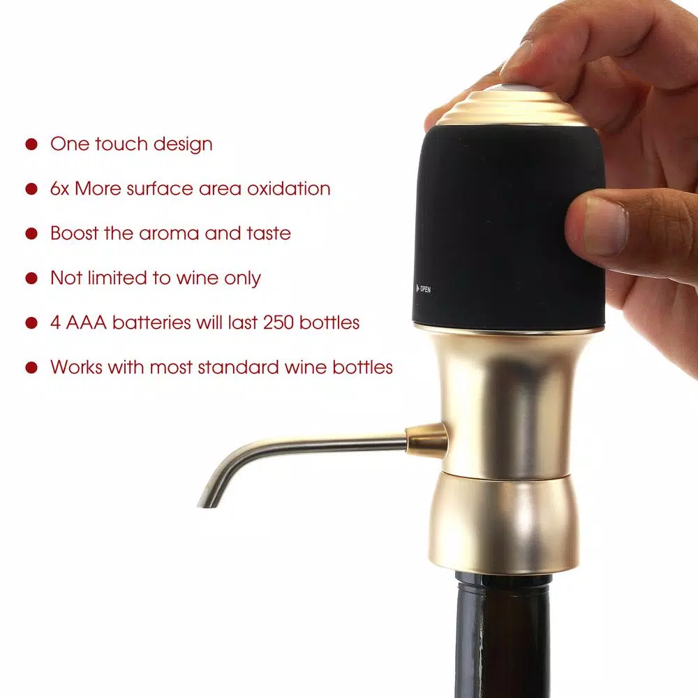 MegaChef One-Touch Portable Electric Wine Aerator and Dispenser - Light Gold