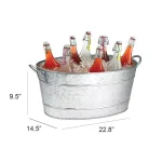 Benzara Galvanized Steel Beverage Tub with Handles, 29.5 Qt Oval Ice Bucket thumbnail 2