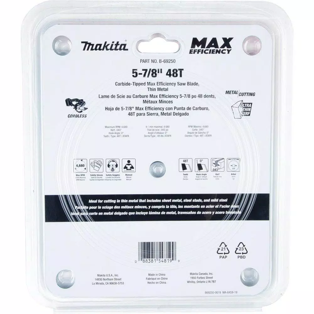 Makita 5-7/8 in. 48T Max Efficiency Carbide-Tipped Saw Blade for Thin Metal