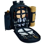 Unbranded Deluxe 2-Person Picnic Backpack with Insulated Cooler and 50x60in Blanket - Navy/Chevron thumbnail 1