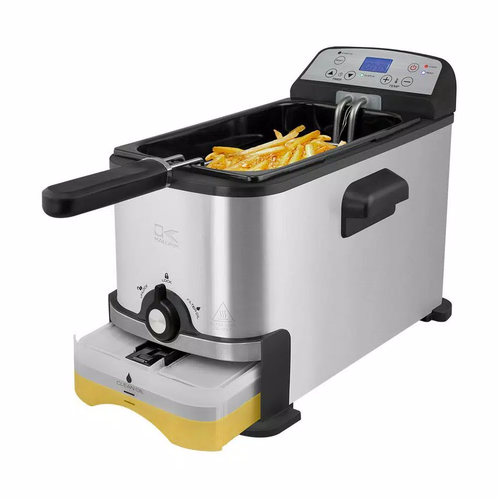 Kalorik Digital Deep Fryer with Oil Filtration System, 3.2 Qt, Stainless Steel