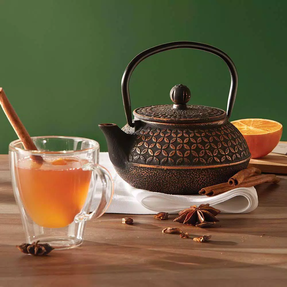 Old Dutch Amai Cast Iron Tetsubin Teapot - Black and Copper - 3 Cup / 23 oz