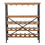Glitzhome 34.25 in. Vintage Wood and Iron Wine Bottle and Glass Rack thumbnail 1