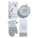 Kay Dee Lisa Audit Watercolor Floral Gray Cotton Kitchen Textile Set - 4 Piece Set thumbnail 1