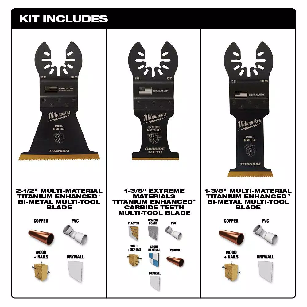 Milwaukee OPEN-LOK 3-Piece Multi-Material Oscillating Multi-Tool Blade Kit