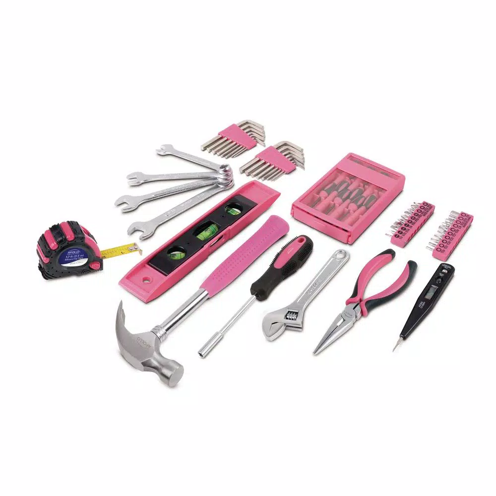 Apollo 53-Piece Home Tool Kit with Storage Box - Pink Hand Tool Set