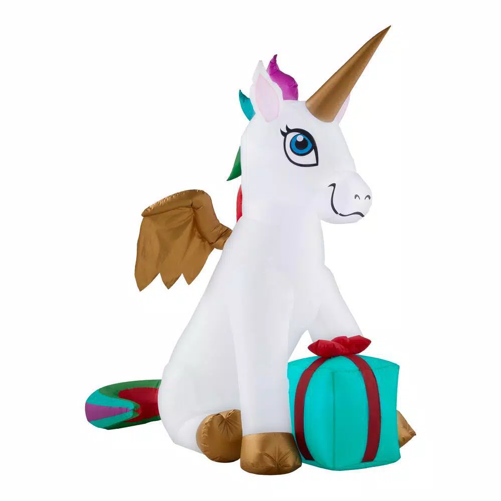 Home Accents Holiday 5 ft. Airblown Inflatable Fuzzy Plush Unicorn Pegasus with LED Lights