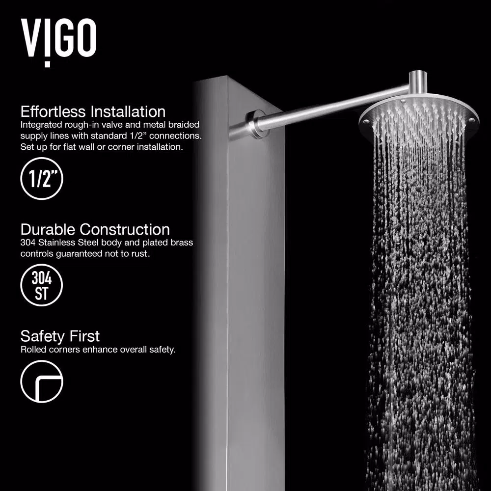 VIGO Dilana 66.875 in. Stainless Steel 6-Jet High Pressure Shower Panel System with Handheld Dual Shower