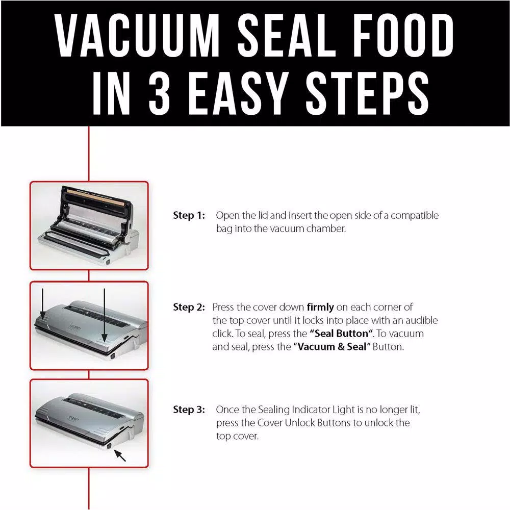 Caso VC 300 Food Vacuum Sealer with Food Management App and Bonus Bag & Roll Set, Silver/Black