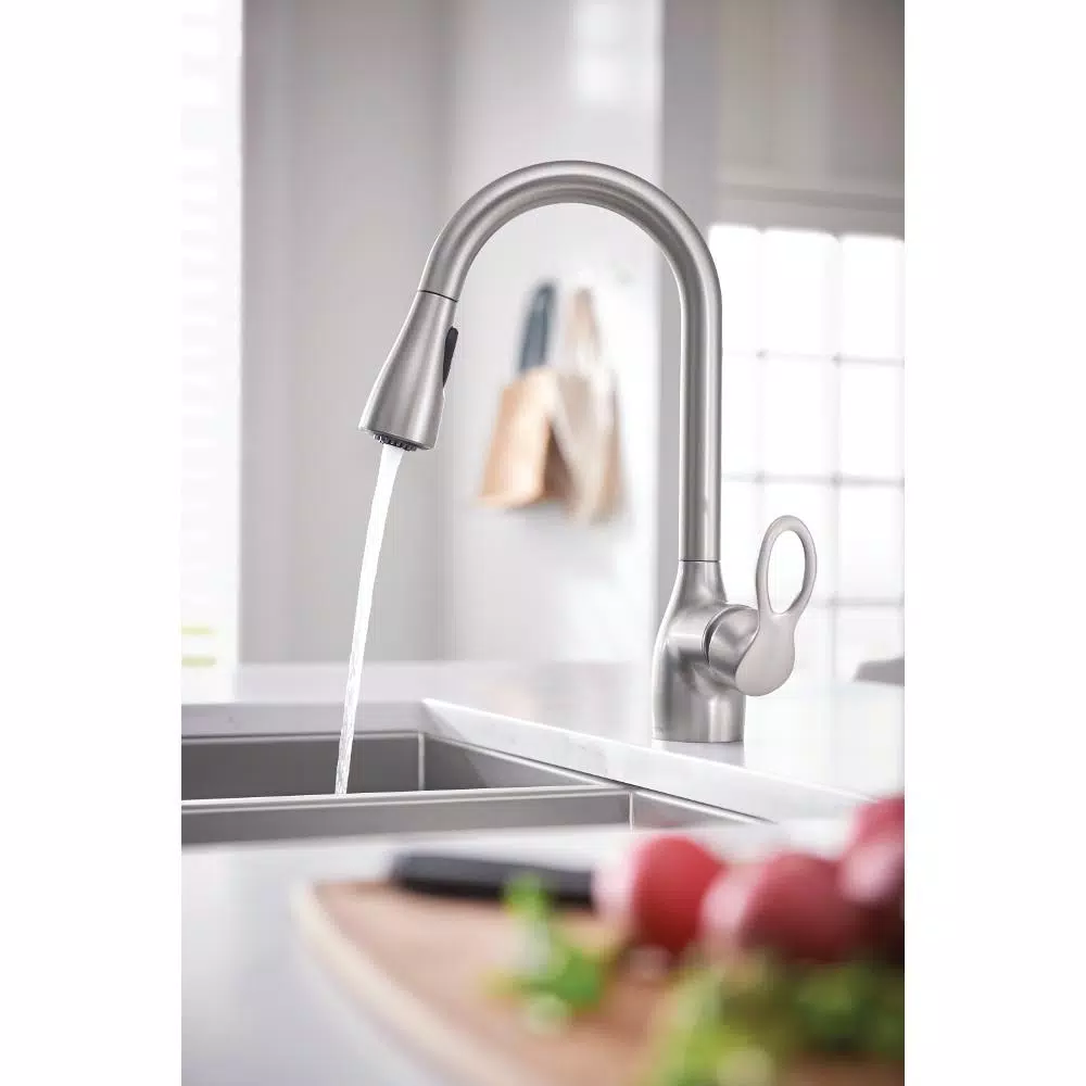 Moen Kleo Single-Handle Pull-Down Kitchen Faucet with Soap Dispenser, Spot Resist Stainless