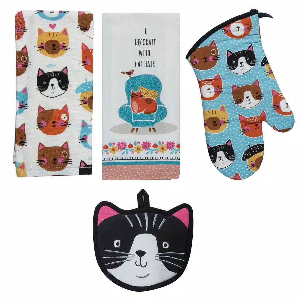 Kay Dee Crazy Cat Cotton Multi Kitchen Textile Set - 4 Piece Set