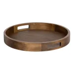 Kate and Laurel Hutton 18.25 in. Round Rustic Brown Wooden Decorative Serving Tray with Built-in Handles thumbnail 1