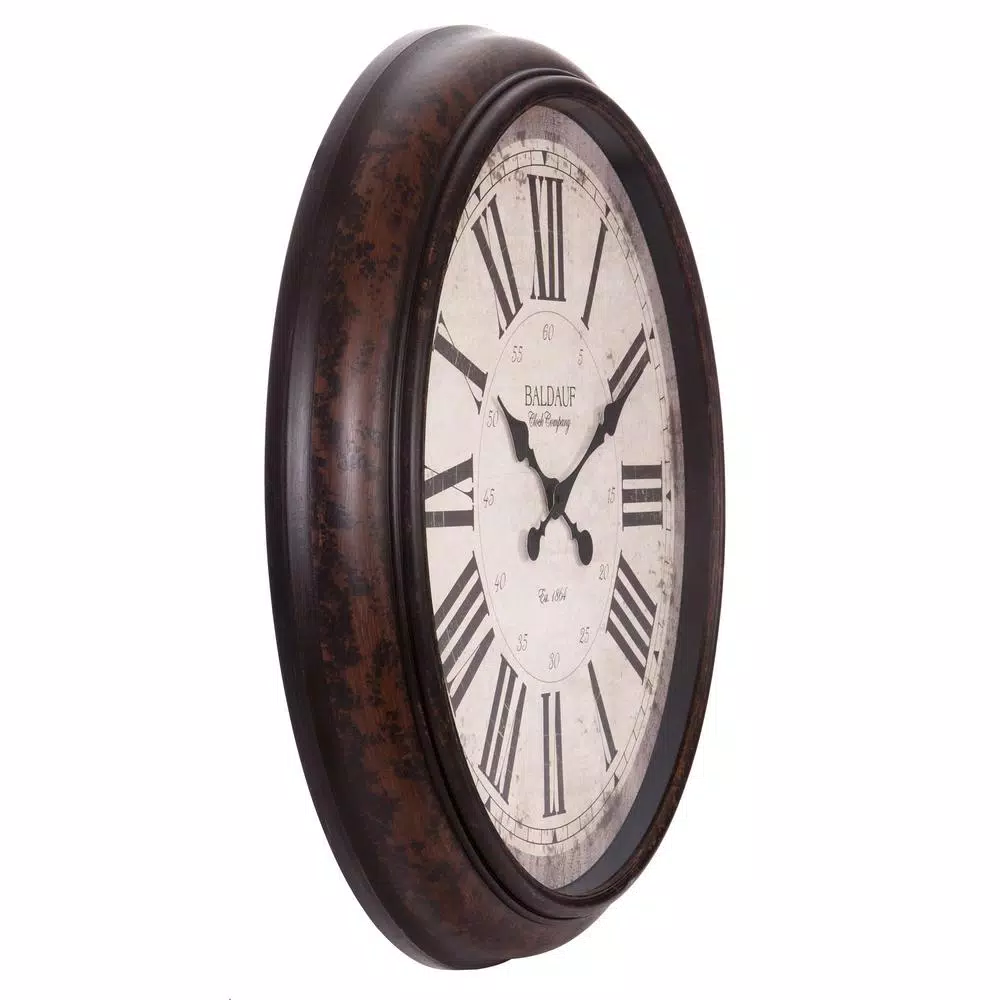 Pinnacle Baldaud 30 in. Antique Bronze Roman Numeral Wall Clock, Oversized Round Analog Design
