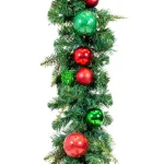 Village Lighting Company 9 ft. Pre-Lit LED Christmas Cheer Garland with Red and Green Ornaments thumbnail 1