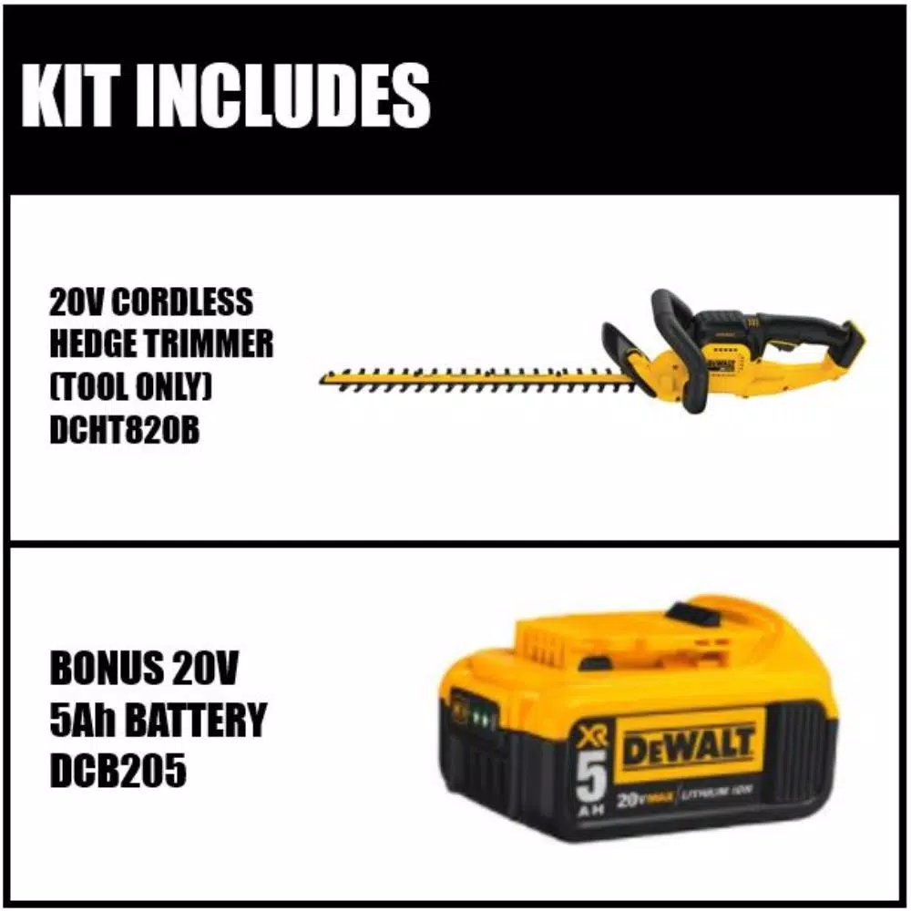 DEWALT 20V MAX Cordless 22 in. Hedge Trimmer with (1) 5.0 Ah Battery