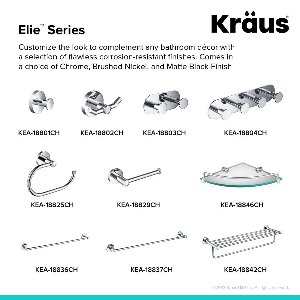 KRAUS Elie Double Robe and Towel Hook, Solid Brass, Chrome