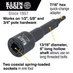 Klein Tools 4-in-1 Square Impact Socket with 7/16 in. Hex Quick-Change Adapter, 1/2 in. Square Drive thumbnail 2