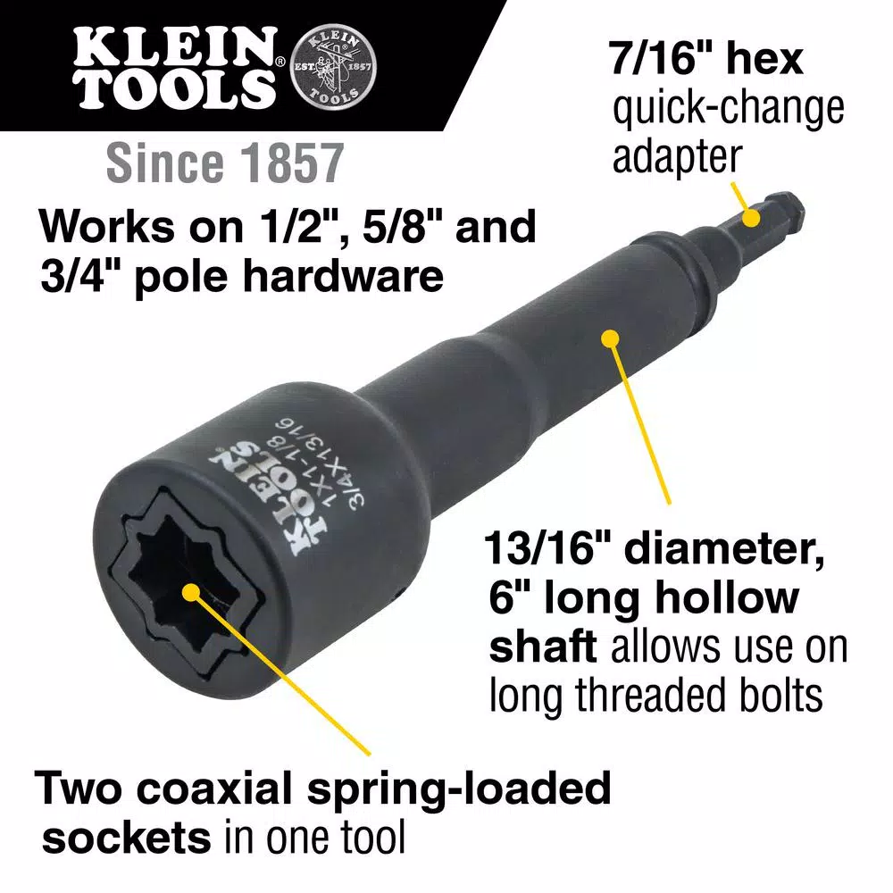 Klein Tools 4-in-1 Square Impact Socket with 7/16 in. Hex Quick-Change Adapter, 1/2 in. Square Drive