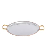Old Dutch 11 in. 2-Ply Copper and Stainless Steel Embossed Round Serving Tray with Brass Handles thumbnail 1