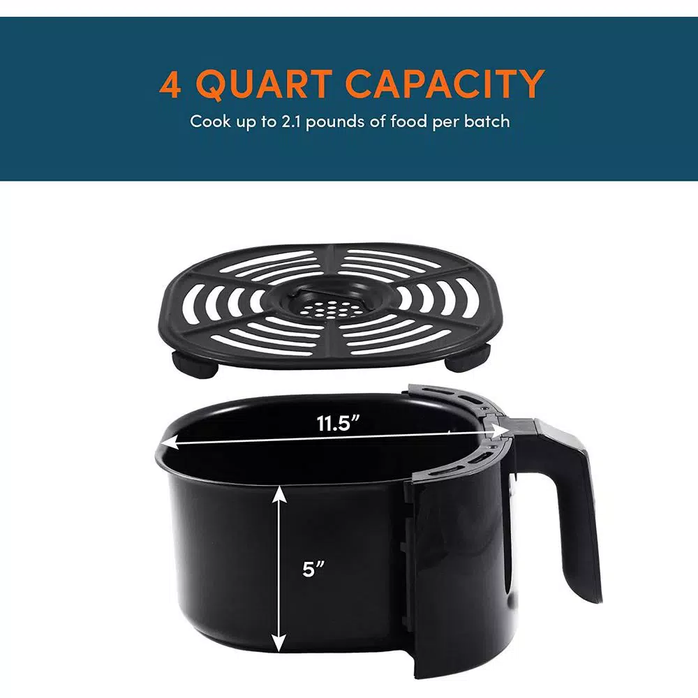 Maximatic Elite Gourmet 4 Qt. Air Fryer, 1000W Oil-Free Countertop Cooker, Black