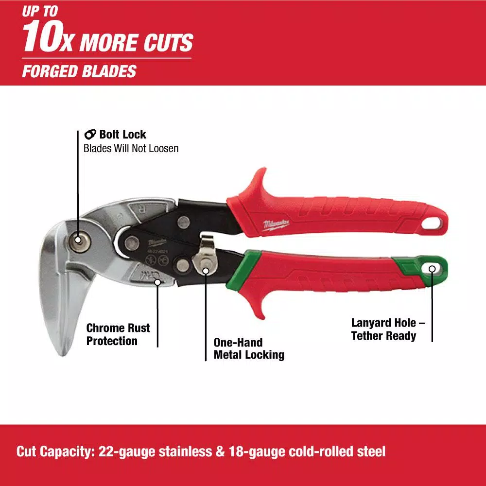 Milwaukee 3-Piece Aviation Snips Set, Left, Right, and Straight Cut Metal Cutters