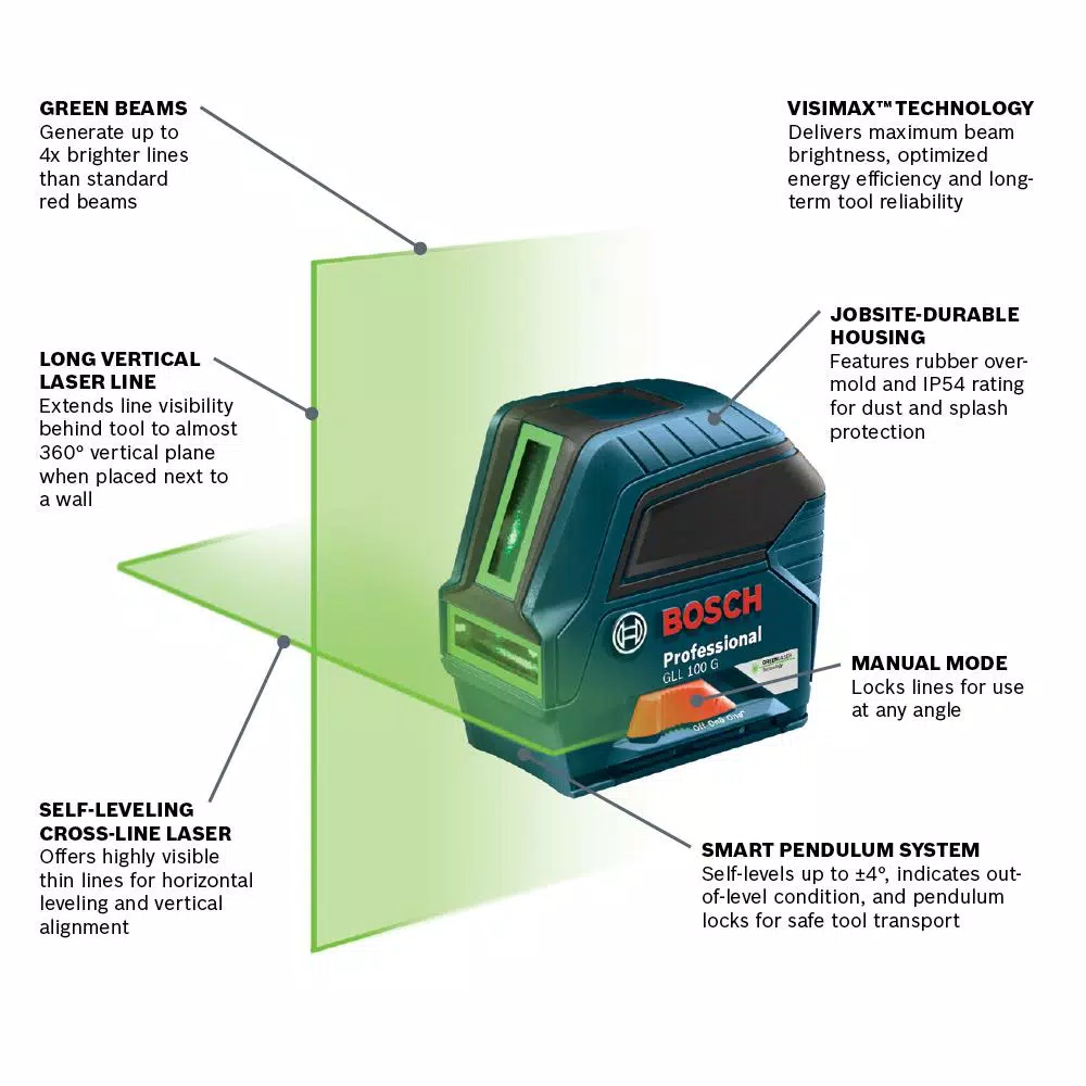 Bosch Green Beam Self-Leveling Cross Line Laser (100 ft.) and BLAZE Laser Measure (135 ft.) Combo Kit