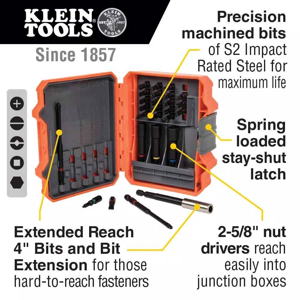 Klein Tools S2 Steel Pro Impact Power Bit and Nut Driver Set, 26-Piece with Case