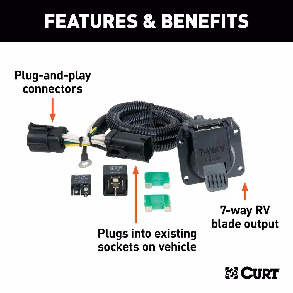 CURT Custom Vehicle-Trailer Wiring Harness, 7-Way RV Blade Output for Ford F-150 & F-250