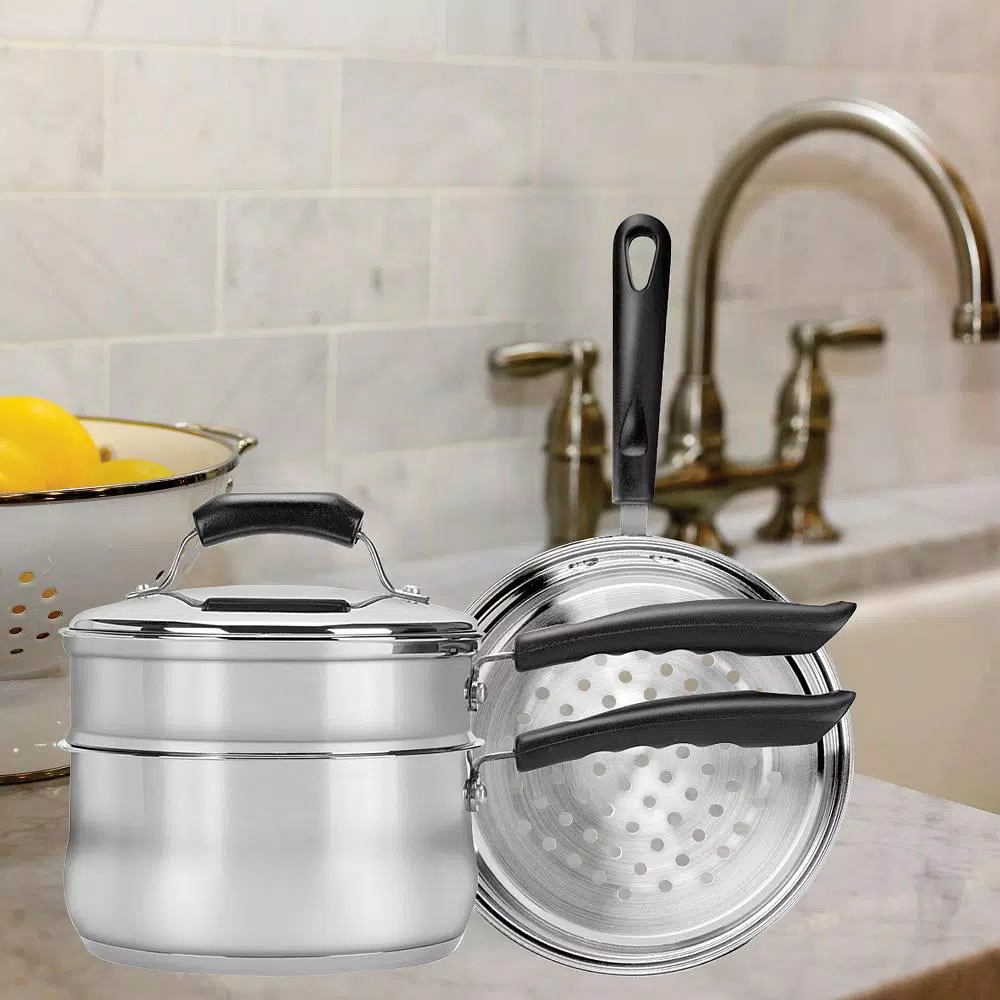 Range Kleen Basics 3 Qt. Stainless Steel Double Boiler and Steamer Set with Lid (4-Piece)