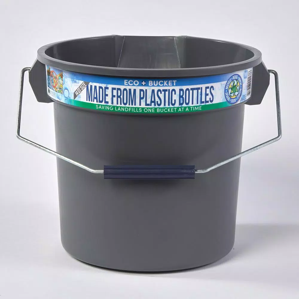 TAFCO PRODUCTS Tafco 3.5 Gal. Gray Round Utility ECO Bucket, 14 Qt. Heavy-Duty Commercial Grade, Made from 100% Recycled Water Bottles