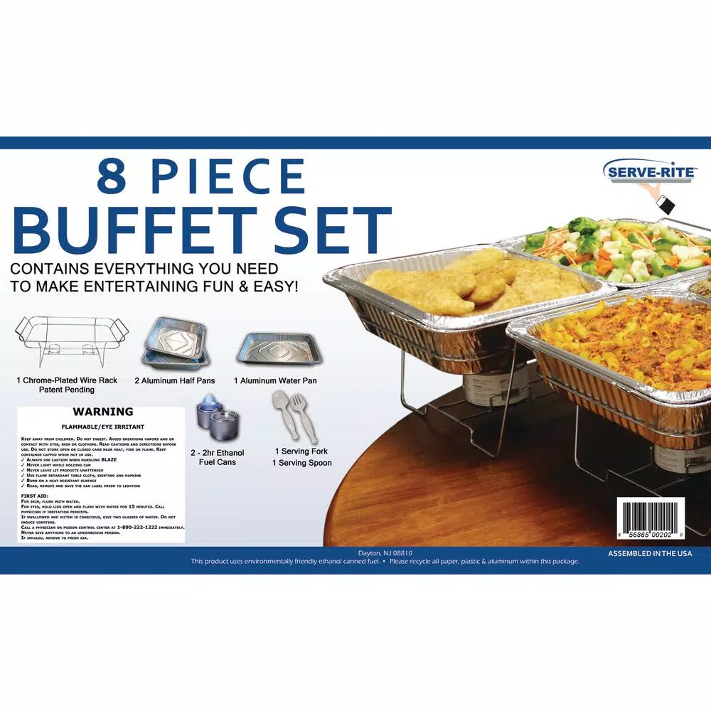 Unbranded Serve-Rite 8-Piece Aluminum Multi-Buffet Server Chafing Dish, 8 qt. Capacity