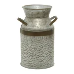 LITTON LANE 12 in. Farmhouse Rustic Galvanized Iron Milk Can with Hammered Finish thumbnail 1