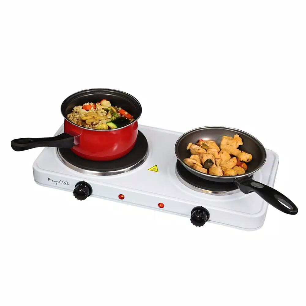 MegaChef 2-Burner Portable Electric Hot Plate Cooktop, 1700W, White