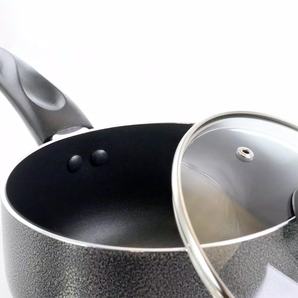 Better Chef 2 Qt. Aluminum Nonstick Saucepan with Tempered Glass Lid, Gray