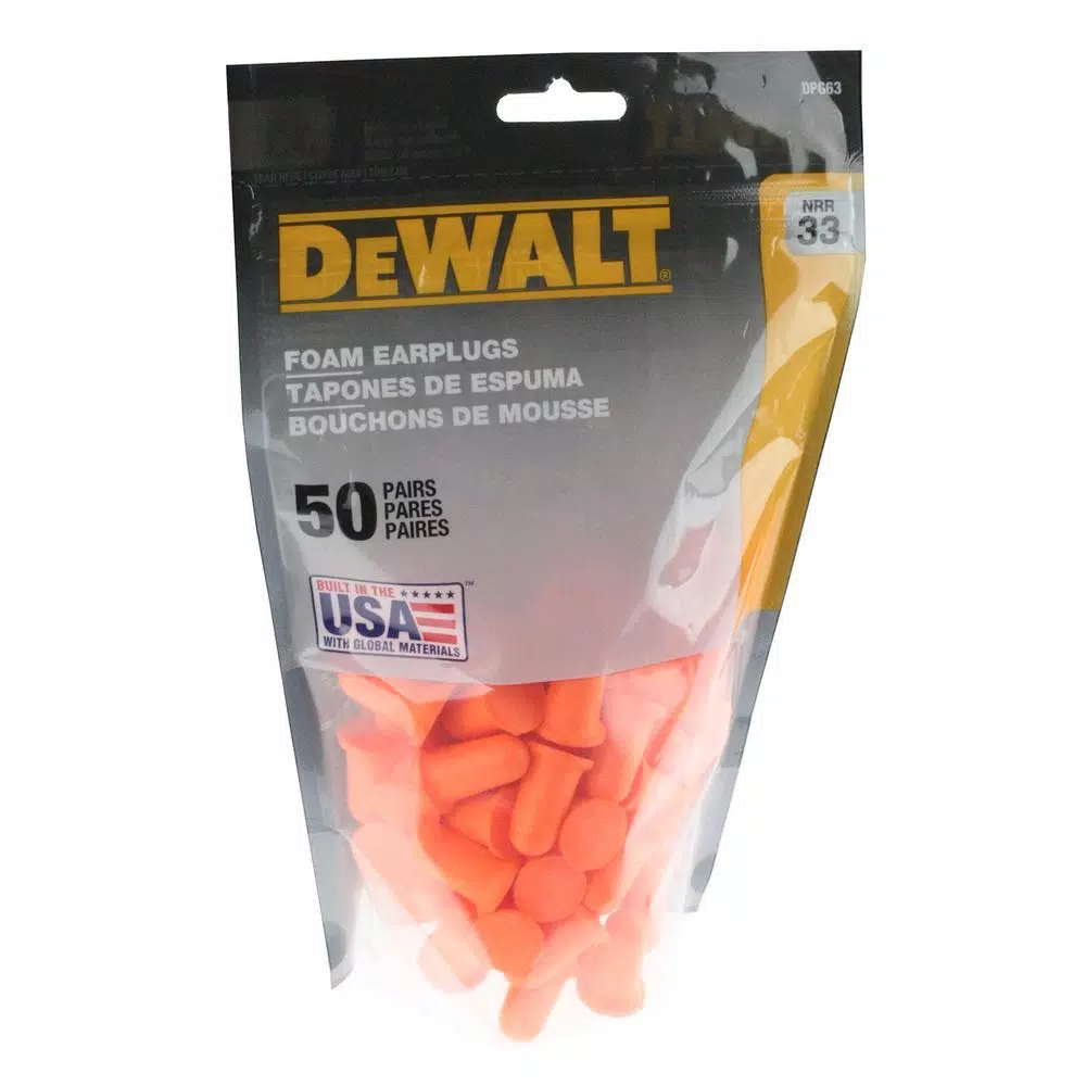 DEWALT DPG63 Bell Shape Disposable Foam Earplugs, Orange (50-Pack)