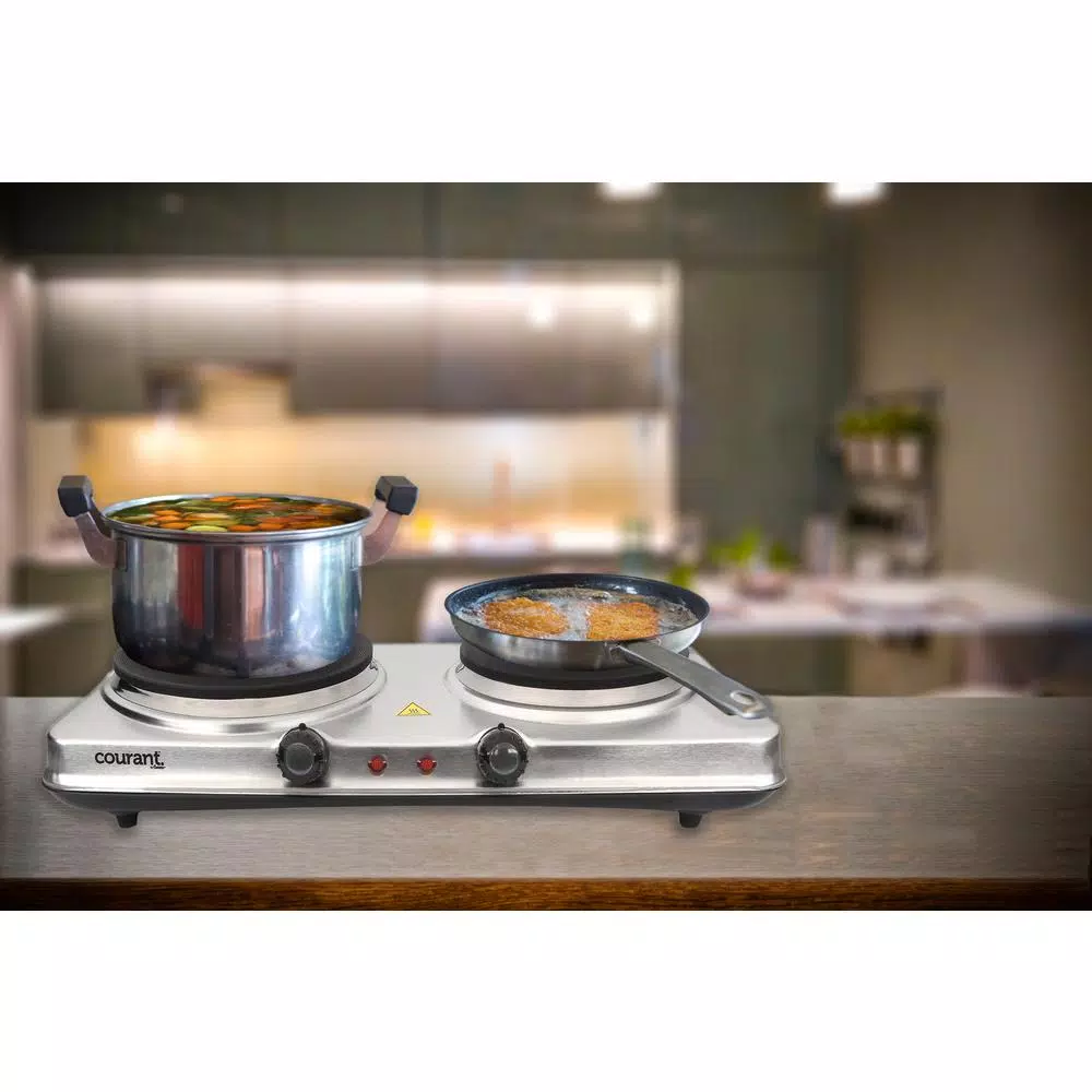 Courant 1700W Double Burner Electric Hot Plate with Stainless Steel Design and Dual Temperature Controls