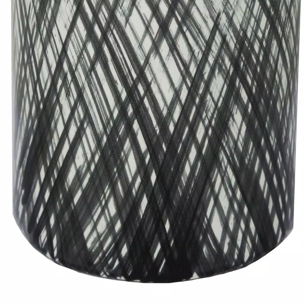 Benjara Large Black and White Ceramic Ginger Jar with Criss Cross Pattern and Gold Lid