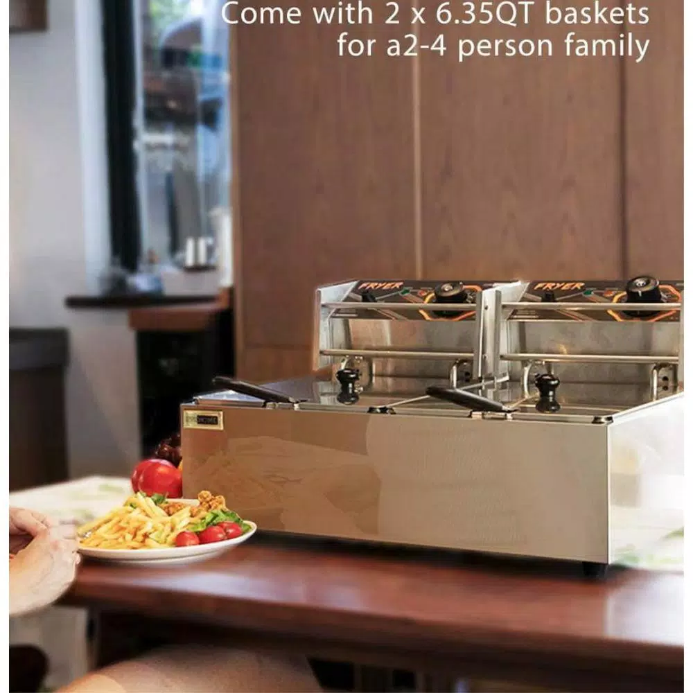 VIVOHOME 20.7 Qt. Stainless Steel Dual Basin Electric Deep Fryer, 5000W with 2 Removable Baskets
