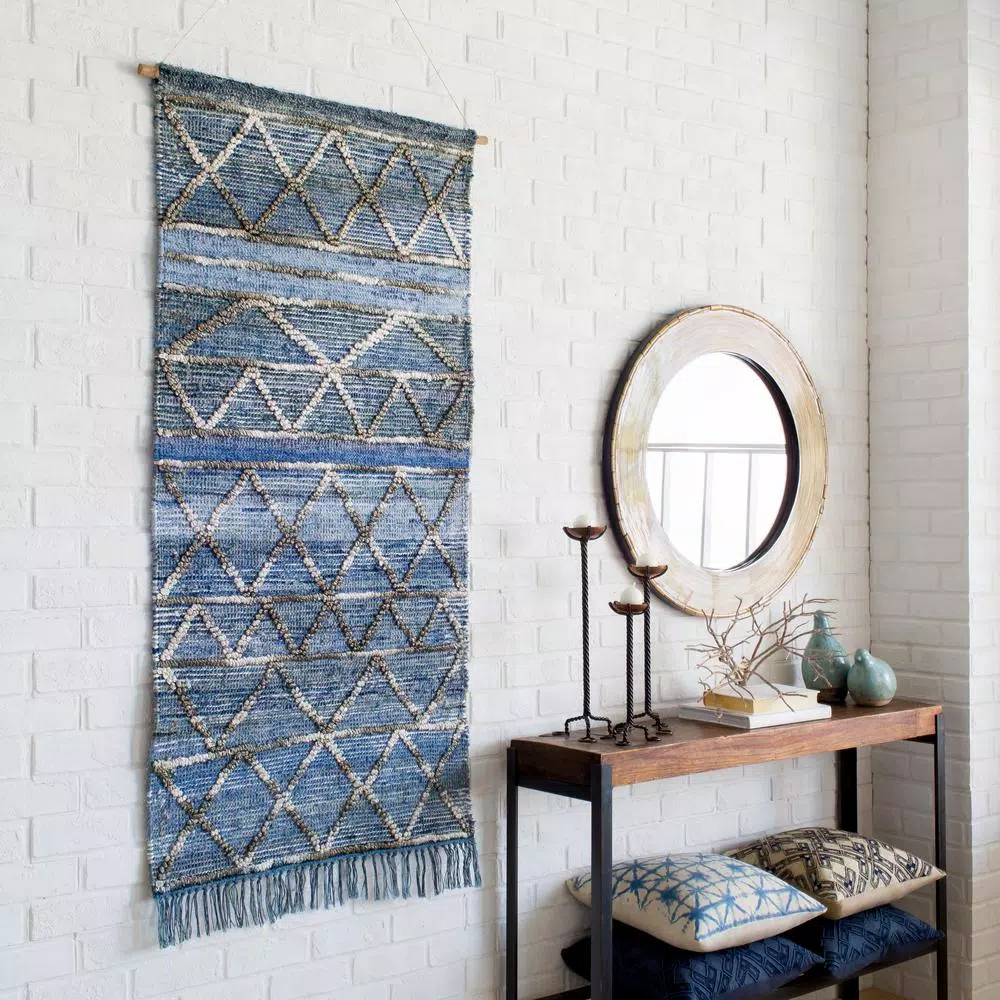 Artistic Weavers Obelu Blue Tapestry Wall Hanging - 30 in. x 60 in. Hand Woven Bohemian Decor