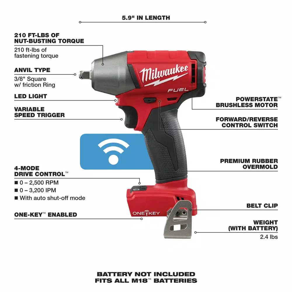 Milwaukee M18 FUEL ONE-KEY 3/8 in. Compact Impact Wrench with Friction Ring (Tool-Only)