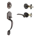 Copper Creek Tuscan Bronze Contemporary Front Door Handleset with Right-Hand Scandinavian Lever Trim thumbnail 1