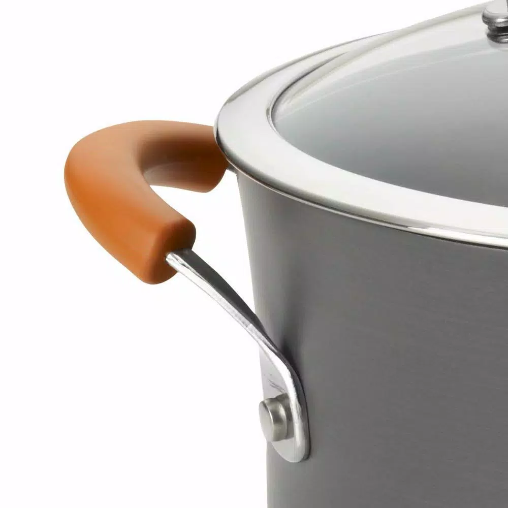 Rachael Ray 10 Qt. Hard-Anodized Aluminum Nonstick Stock Pot with Glass Lid, Orange/Gray