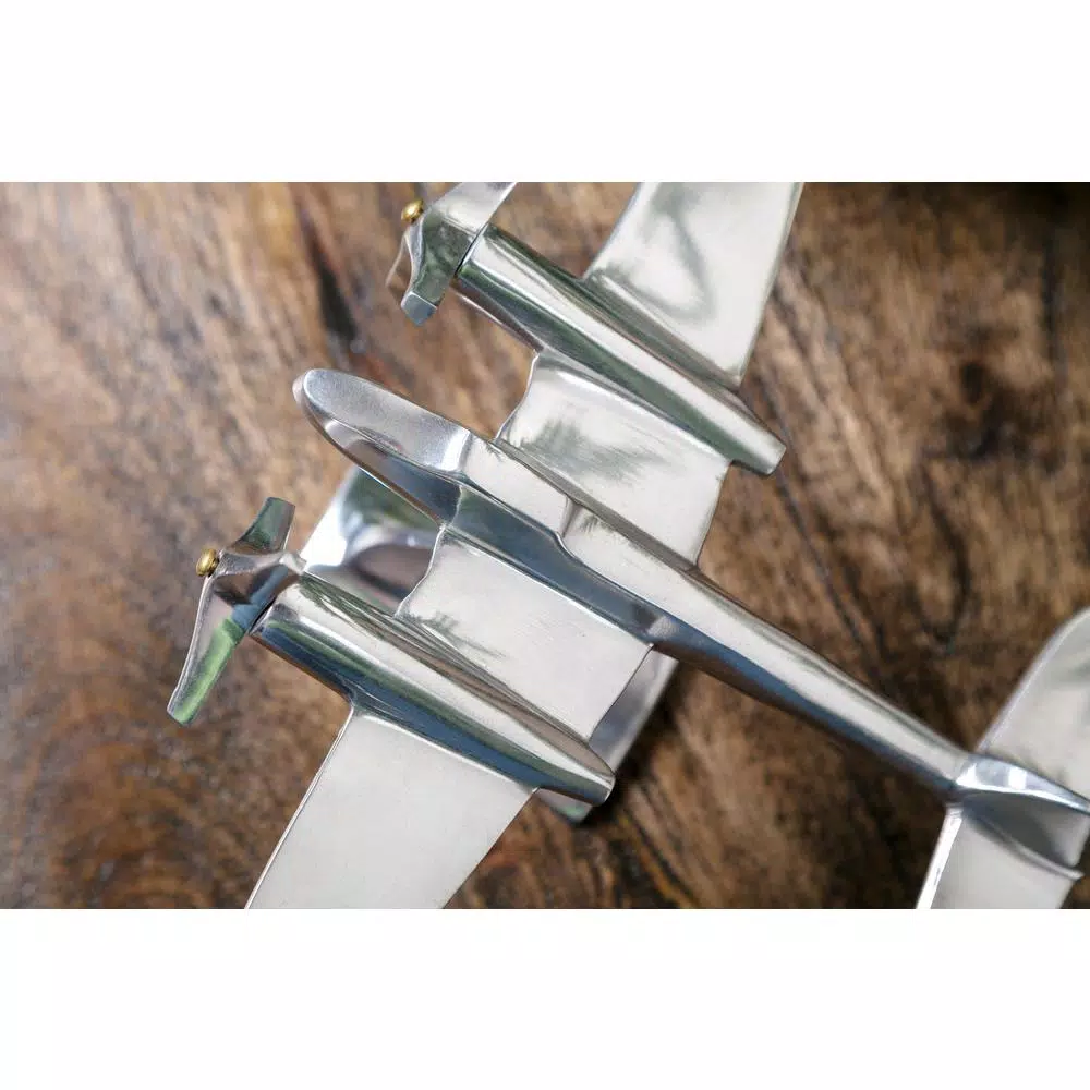 IMAX Retro Airplane Metal Statuary - Silver Cast Aluminum Aviation Figurine