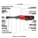 Milwaukee M12 FUEL 12V Brushless Cordless 1/4 in. Extended Reach Ratchet Kit with 2.0 Ah Battery thumbnail 4