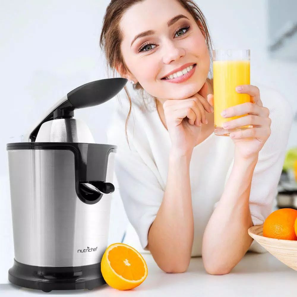 NutriChef Electric Citrus Juicer - Stainless Steel Manual Press Orange Squeezer