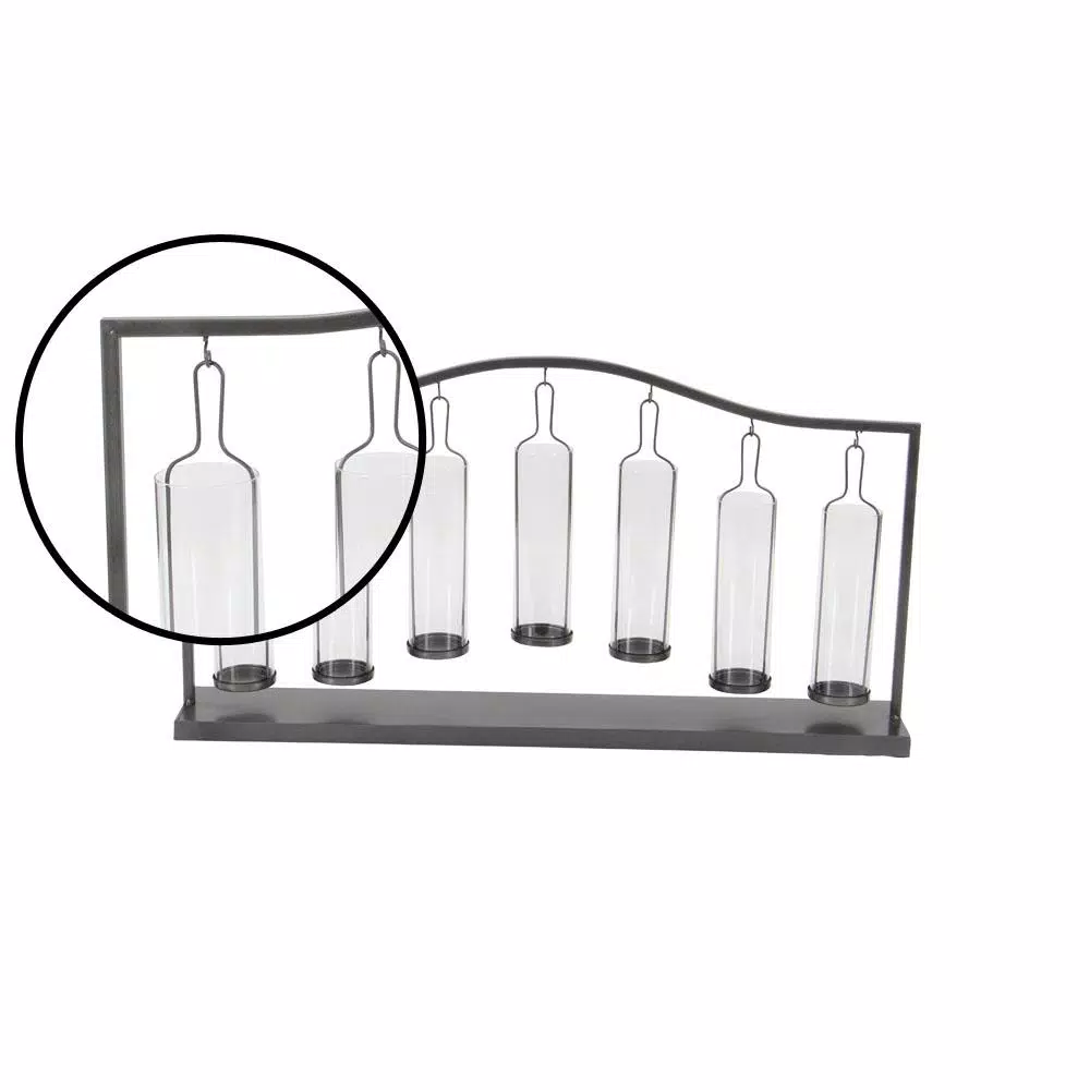LITTON LANE 19 in. Metallic Black Iron and Clear Glass 7-Light Votive Candle Holder