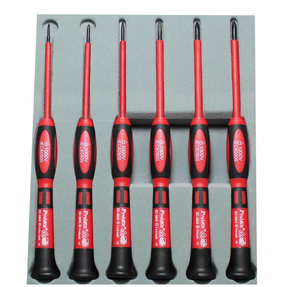 Pro'sKit 6-Piece Insulated Precision Screwdriver Set, 1000V AC Protection, VDE & GS Certified