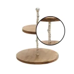 LITTON LANE 2-Tiered Round Mango Wood and Aluminum Tray Stand, Oak Finish thumbnail 4